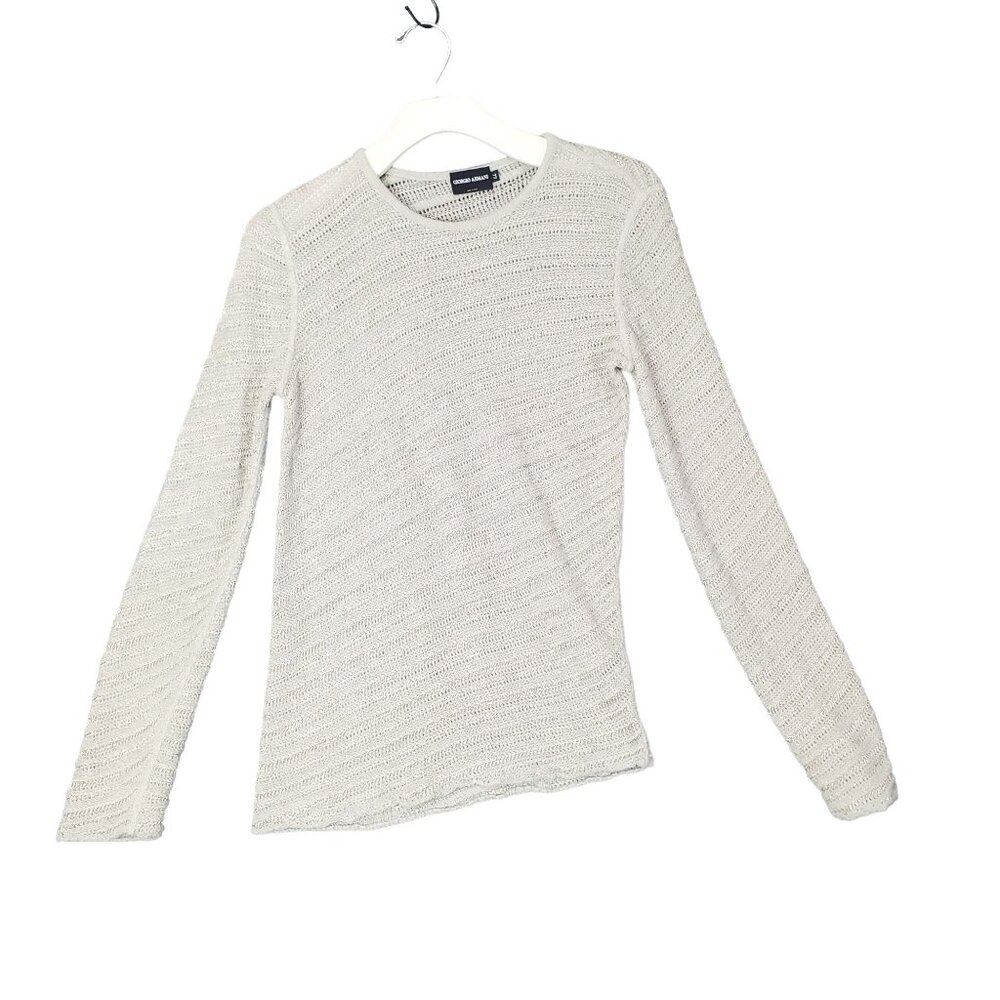 GIORGIO ARMANI Sweater Womens SZ 44 US 12 Gauze Knit Metallic Silver Preppy